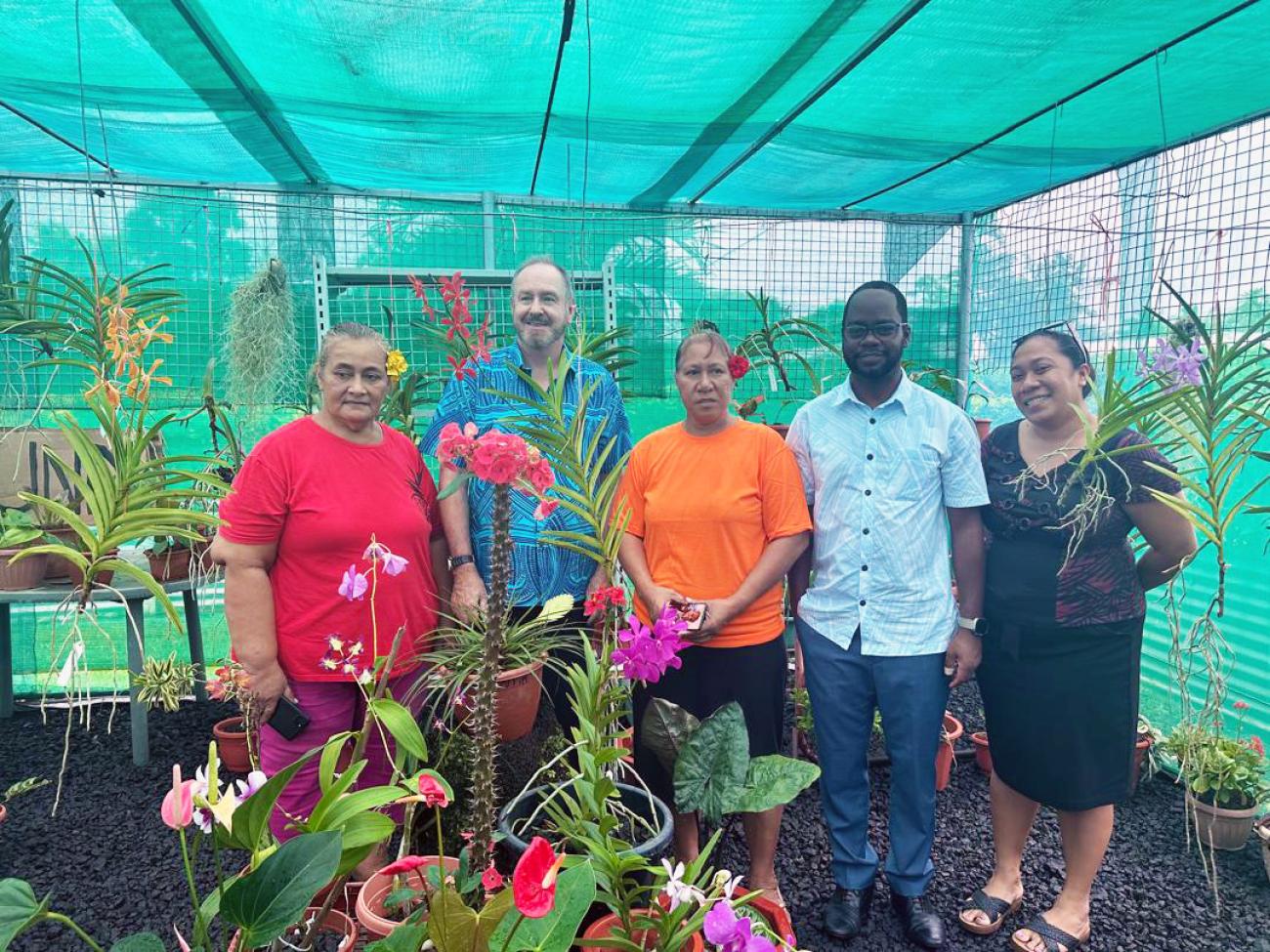 group of people in a green house