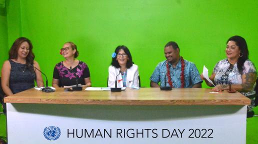 Panelists take a short break during the Human Rights Day panel discussion.